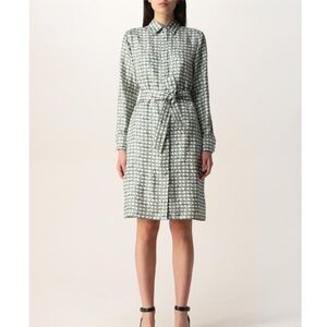 MaxMara Cupid Vampata Monogram Silk Button Front Belted Shirt Dress Size Small